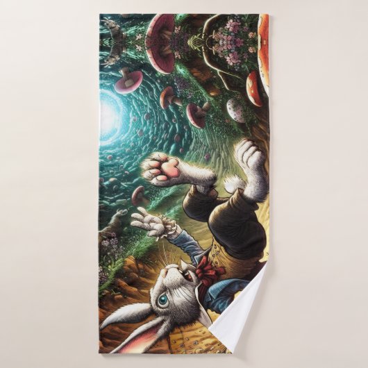 Paniekerig konijn dat in het konijnenhol valt badhanddoek (Badhanddoek)