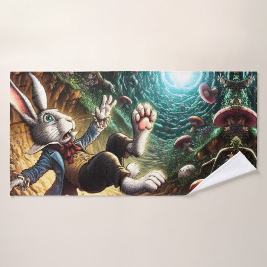 Paniekerig konijn dat in het konijnenhol valt badhanddoek (Badhanddoek)