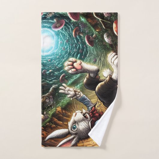 Paniekerig konijn dat in het konijnenhol valt handdoek (Handdoek)