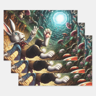 Paniekerig konijn dat in het konijnenhol valt inpakpapier vel