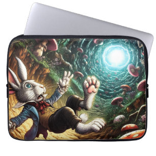 Paniekerig konijn dat in het konijnenhol valt laptop sleeve