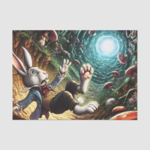 Paniekerig konijn dat in het konijnenhol valt tissuepapier