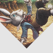 Paniekerig konijn dat in het konijnenhol valt tissuepapier (Detail)