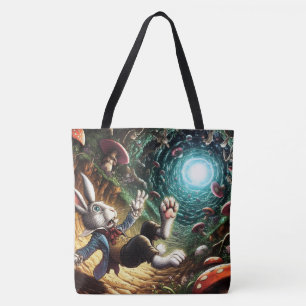 Paniekerige Konijn Valt in het Konijnenhol Tote Bag
