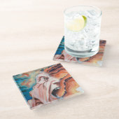 Paniekgolven olieverfschilderij glazen onderzetter (Schuin)