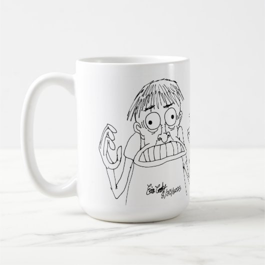 panische cartoonfiguur koffiemok (Links)