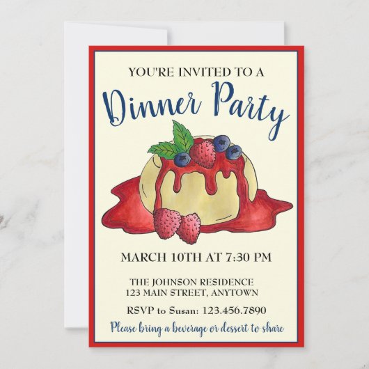 Panna Cotta Fresh Fruit Italy Food Dinner Party Kaart (Voorkant)