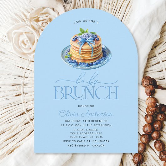 Pannenkoek Baby Brunch Blueberry Baby shower Kaart