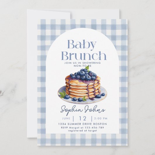 Pannenkoek Blueberry Gingham Baby Brunch Baby show Kaart (Voorkant)
