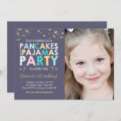 Pannenkoek en pyjama verjaardag uitnodiging Meisje (Voorkant / Achterkant)