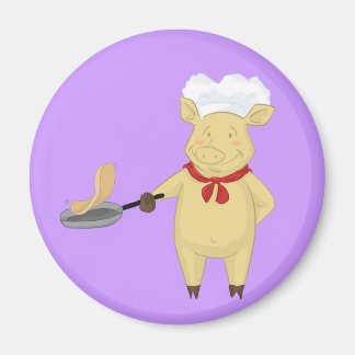 Pannenkoek Flipping Pig Chef Magneet