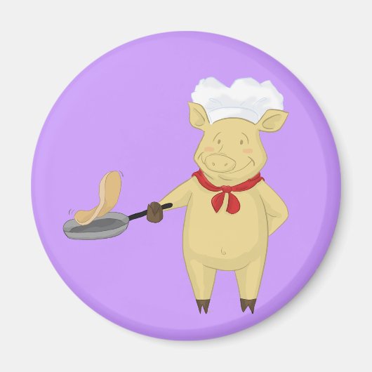 Pannenkoek Flipping Pig Chef Magneet (Voorkant)