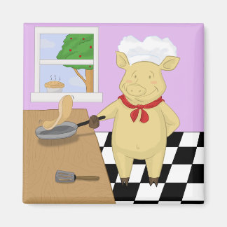 Pannenkoek Flipping Pig Chef Magnet