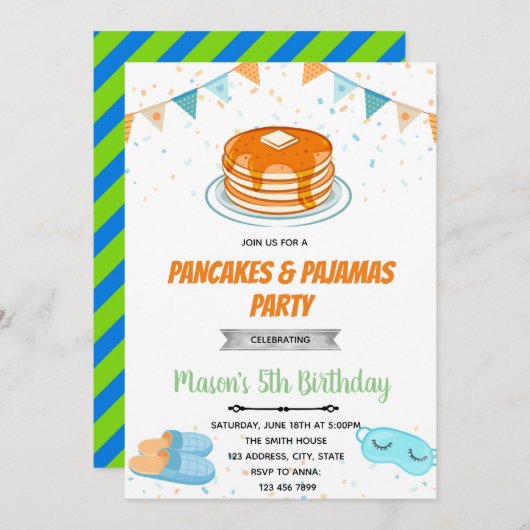 Pannenkoek pyjama jongen uitnodiging (Voorkant / Achterkant)