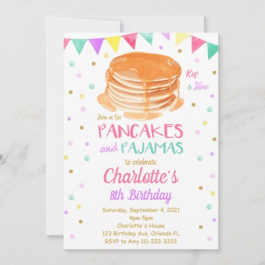 Pannenkoek Pyjama Verjaardag Uitnodiging (Voorkant)