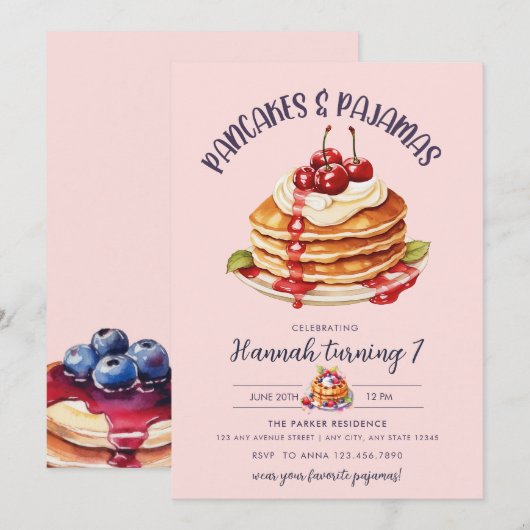 pannenkoek | pyjamafeest | Roze Meisje's Verjaarda Kaart (Voorkant / Achterkant)