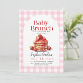 Pannenkoek Strawberry Gingham Baby Brunch Baby sho Kaart (Staand voorkant)