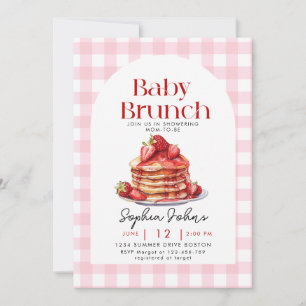 Pannenkoek Strawberry Gingham Baby Brunch Baby sho Kaart