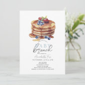 Pannenkoek Waterverf Blue Gingham Boy Baby Brunch Kaart (Staand voorkant)