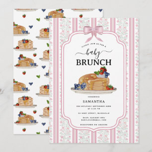 Pannenkoeken Brunch Roze Botanische Baby Shower Kaart