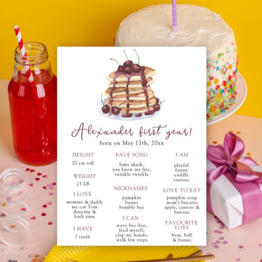 Pannenkoeken eerste verjaardag mijlpaal verjaardag poster