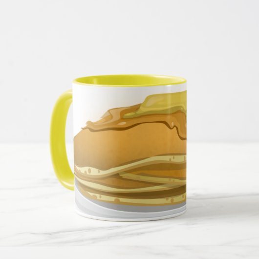 Pannenkoeken en ahornsiroop schattig geel en wit mok (Voorkant links)
