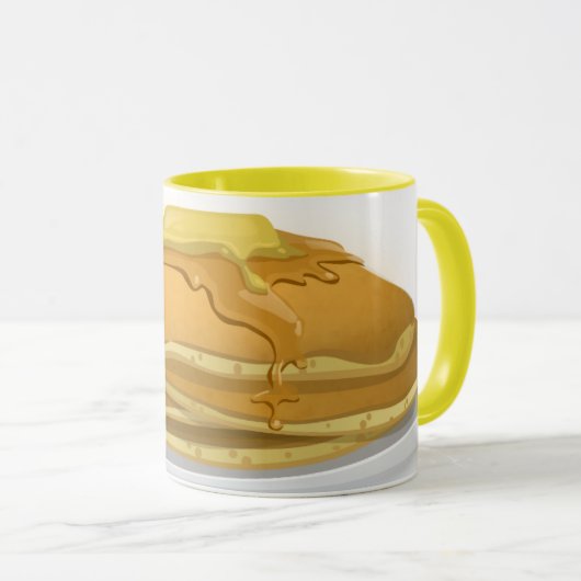 Pannenkoeken en ahornsiroop schattig geel en wit mok (Voorkant rechts)