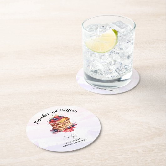Pannenkoeken en fopspenen Brunch Baby shower Ronde Kartonnen Onderzetter (Insitu)