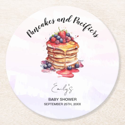Pannenkoeken en fopspenen Brunch Baby shower Ronde Kartonnen Onderzetter (Voorkant)