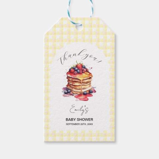 Pannenkoeken en fopspenen Gingham Plaid Baby showe Cadeaulabel (Voorkant)