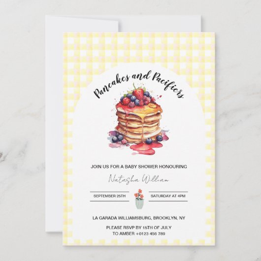 Pannenkoeken en fopspenen Gingham Plaid Baby showe Kaart (Voorkant)