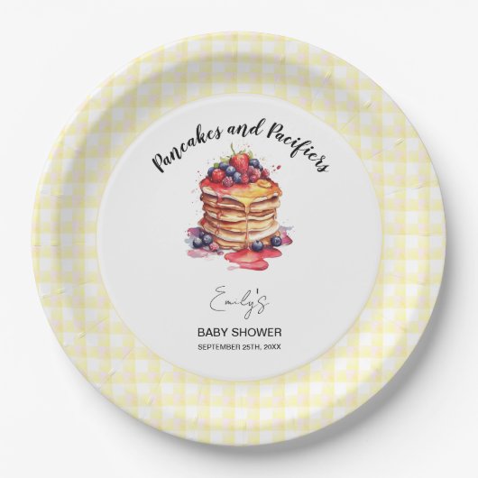 Pannenkoeken en fopspenen Gingham Plaid Baby showe Papieren Bordje (Voorkant)