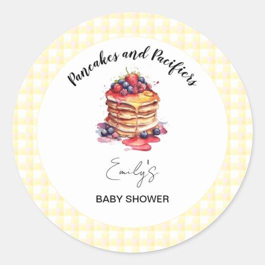 Pannenkoeken en fopspenen Gingham Plaid Baby showe Ronde Sticker (Voorkant)