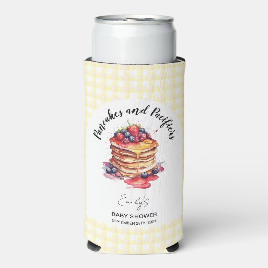 Pannenkoeken en fopspenen Gingham Plaid Baby showe Seltzer Blikjeskoeler (Seltzer Voorkant)