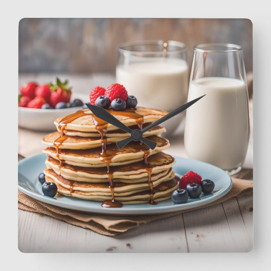 Pannenkoeken en Melk Vierkante Klok (Voorkant)