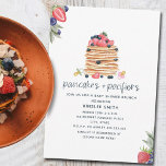 pannenkoeken en pannenkoeken Brunch Baby shower Kaart<br><div class="desc">Het thema "pannenkoeken en pacifieertjes" in Brunch baby shower met waterverf Geïnspireerde illustratie van een stapel pannenkoeken die met aardbeien en bosbessen is bedekt. Aardbei en botanische design van bosbessen in hoeken.</div>