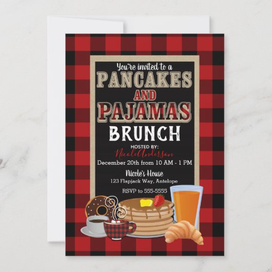 Pannenkoeken en Pyjama Brunch Rood Buffalo Geruit Kaart (Voorkant)