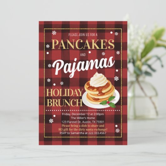 Pannenkoeken en pyjama kerstfeest kaart (Staand voorkant)