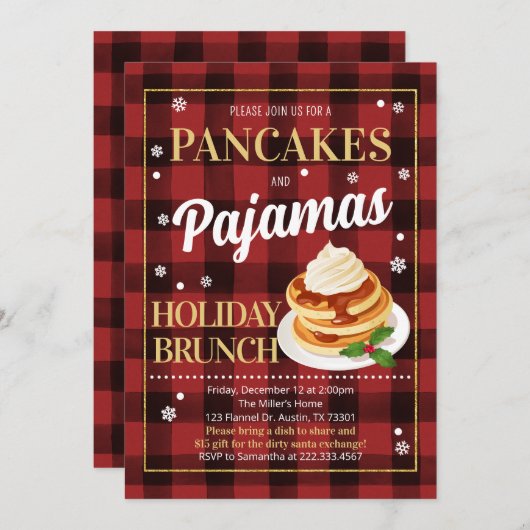 Pannenkoeken en pyjama kerstfeest kaart (Voorkant / Achterkant)