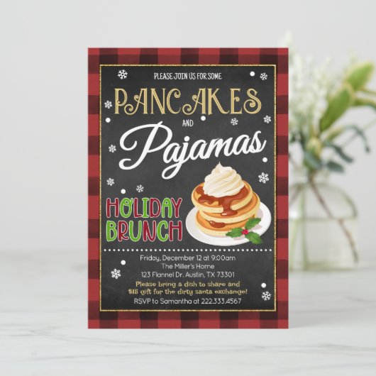 Pannenkoeken en pyjama kerstfeest kaart (Staand voorkant)