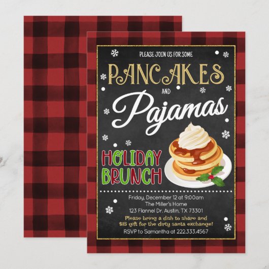 Pannenkoeken en pyjama kerstfeest kaart (Voorkant / Achterkant)