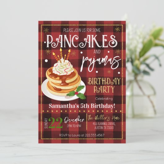 Pannenkoeken en pyjama kerstfeest kaart (Staand voorkant)