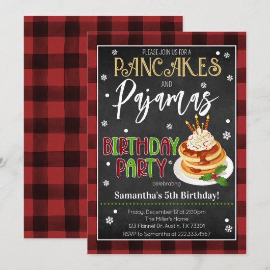 Pannenkoeken en pyjama kerstfeest kaart (Voorkant / Achterkant)