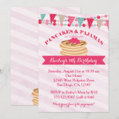 Pannenkoeken en Pyjama Meisje Verjaardagsuitnodigi Kaart (Voorkant / Achterkant)