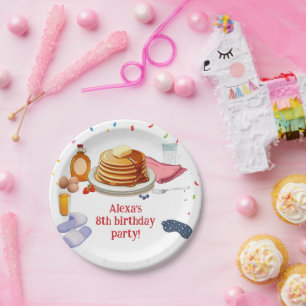 Pannenkoeken en pyjama ontbijtfeest papieren bordje