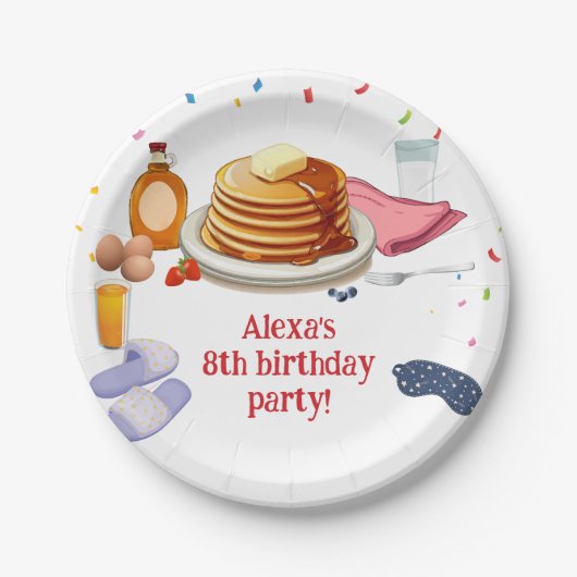 Pannenkoeken en pyjama ontbijtfeest papieren bordje (Voorkant)