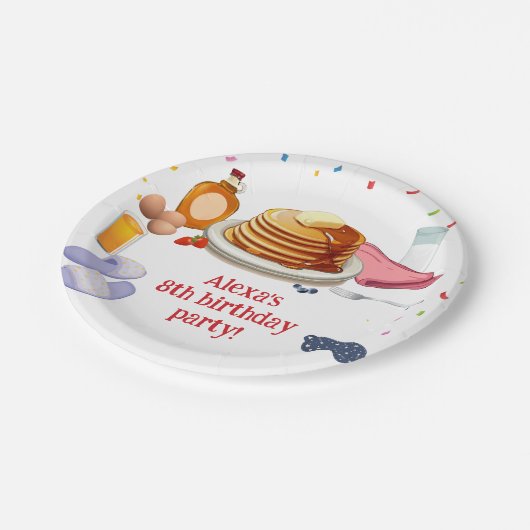 Pannenkoeken en pyjama ontbijtfeest papieren bordje (Gekanteld)