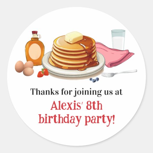 Pannenkoeken en pyjama ontbijtfeest ronde sticker (Voorkant)