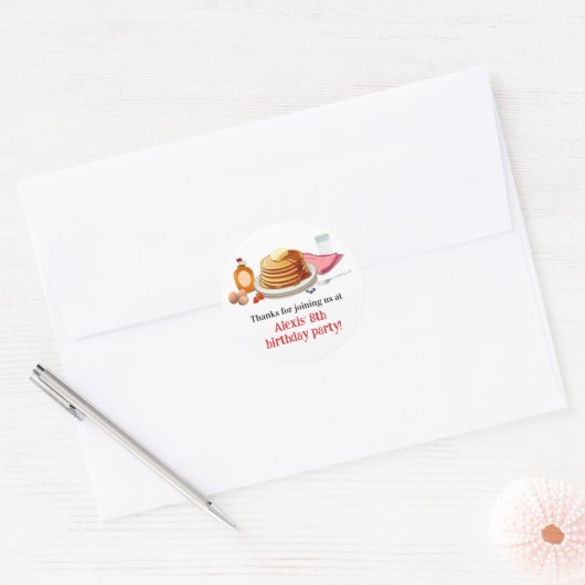 Pannenkoeken en pyjama ontbijtfeest ronde sticker (Envelop)