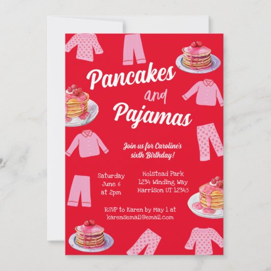 Pannenkoeken en pyjama roze brunch Verjaardag Kaart (Voorkant)